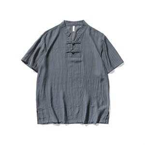 21夏季 大码风棉麻亚麻宽松短袖盘扣衬衫中式立领 F18/P50图片