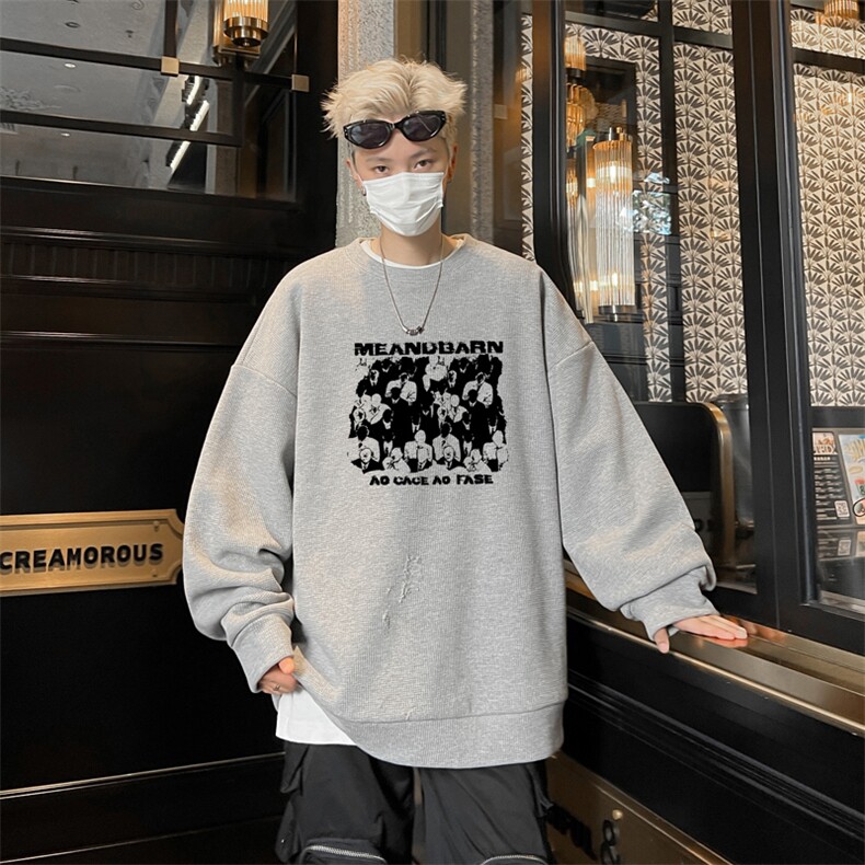 华夫格！华夫格上衣男圆领华夫格卫衣男大码长袖t恤男HY247-特P23图片