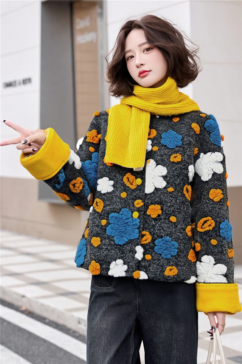 羽绒服女2025冬季新款圆领长袖短款保暖羊毛外套,女装羽绒服,天丝秀
