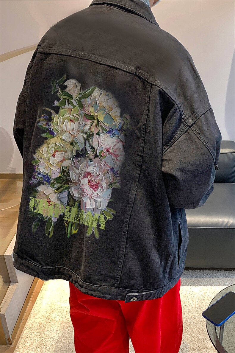 男装牛仔外套2026秋季油画花朵印花男生翻领夹克XZ514-2-N93-P88,男装工装外套,星座514-2(原B239)