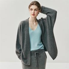 超好看慵懒风软糯山羊绒开衫女宽松披肩针织毛衣新款蝙蝠袖灰外套，女装羊绒衫，绒创羊绒