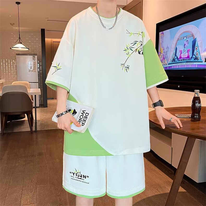 男士夏装套装短袖t恤男2025新款夏天帅气两件套青少年五分袖体恤,男装T恤,星座1210-1
