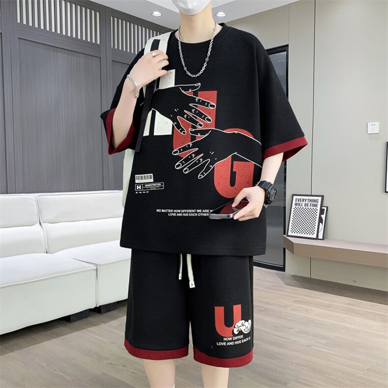 短袖短裤套装新款夏季冰凉感t恤帅气休闲运动套装A436-1102-P60,男装T恤,电商A436