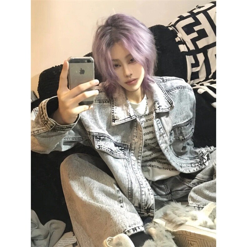 JK8352LL-特P80Cleanfit烟灰色短款牛仔外套男美式工装夹克,男装夹克,星座1007（原301D）