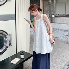 韩版格纹背心上衣阔腿裤套装女2025夏季新款松弛感休闲减龄两件套，女装套装/套裙，2D034
