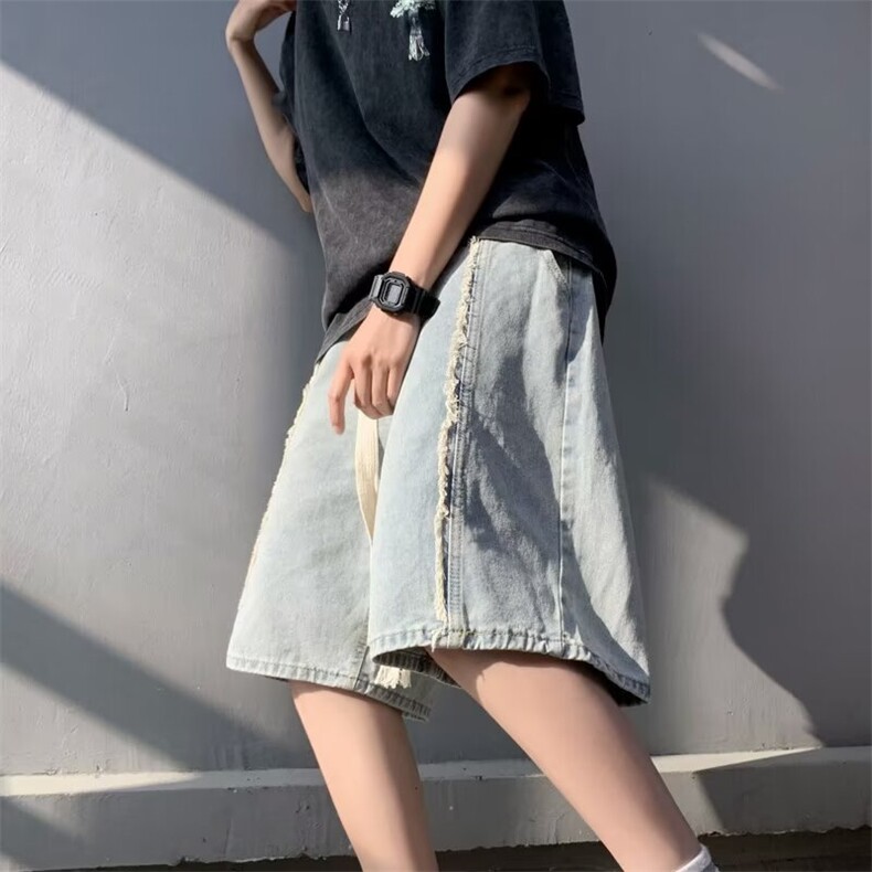 夏季港风牛仔短裤弹力腰抽绳DK783p40,男装牛仔裤,星座1013