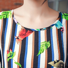 时尚条纹印花宽松短袖连衣裙舒适百搭显瘦女装夏装新款，女装T恤，深水步