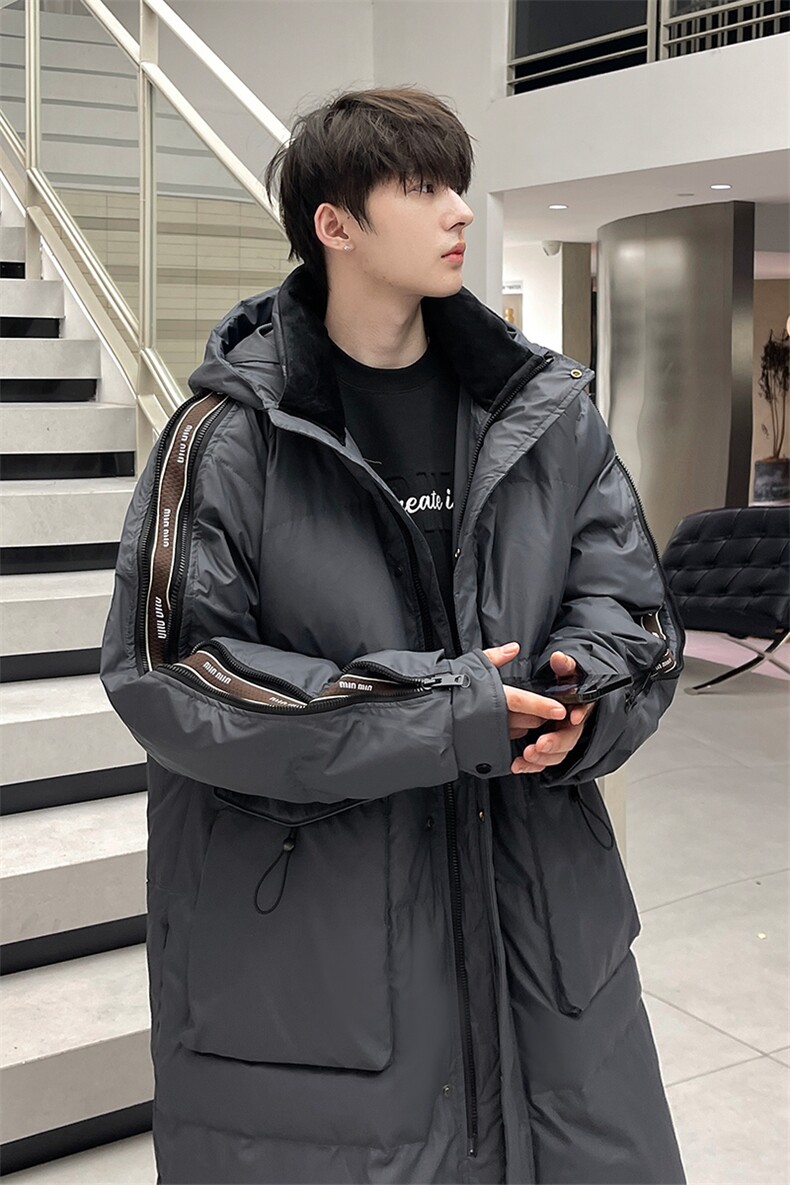 羽绒服男冬季新款港风长款连帽白鸭绒情侣外套YR929-P205(控价258,男装羽绒服,星座214-3