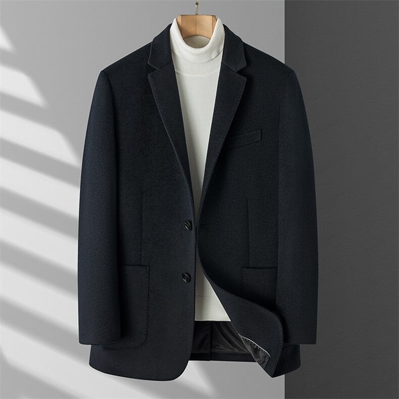 2024年秋冬季新款针织羊毛单面呢大衣商务绅士，男装毛呢大衣，织美生