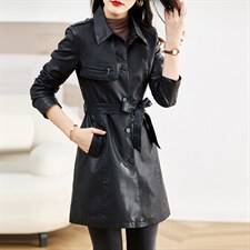 皮衣外套女春秋2023新款时尚潮流收腰气质修身显瘦长款皮衣风衣潮，女装皮衣，魅衣本色