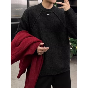 1506-1/MGT561/P66高质量重磅毛衣红色毛衣百搭时尚休闲宽松男女图片
