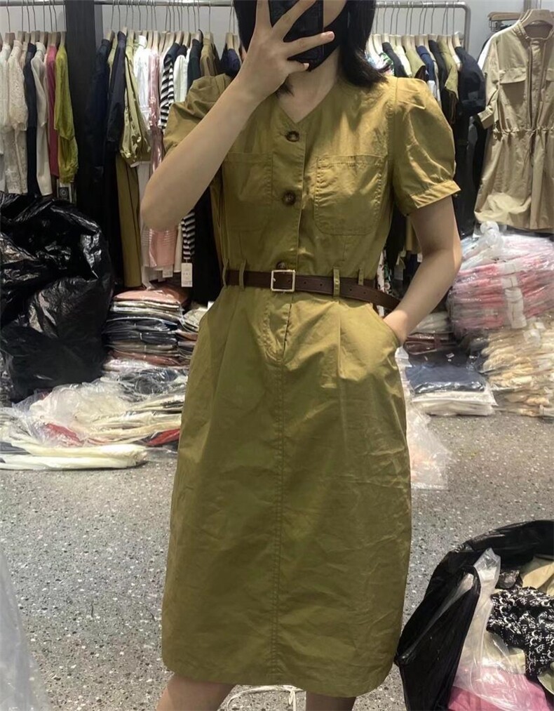女神款V领气质配腰带连衣裙,女装连衣裙,L·H·X
