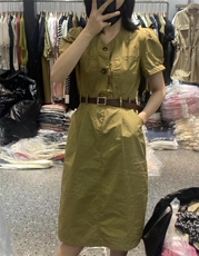 女神款V领气质配腰带连衣裙，女装连衣裙，L·H·X