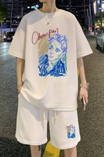 ！2024夏季男士华夫格短袖套装学生一套衣服HTZ20P50，男装T恤，电商B220