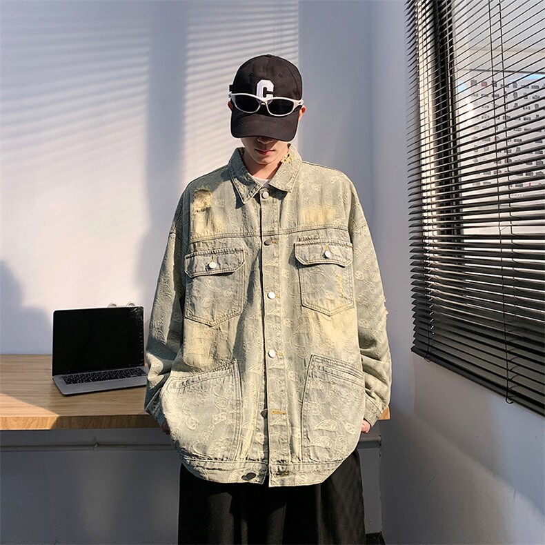 牛仔外套男美式ins高街上衣秋冬季宽松潮牌情侣夹克1247-P70,男装工装外套,星座910-5