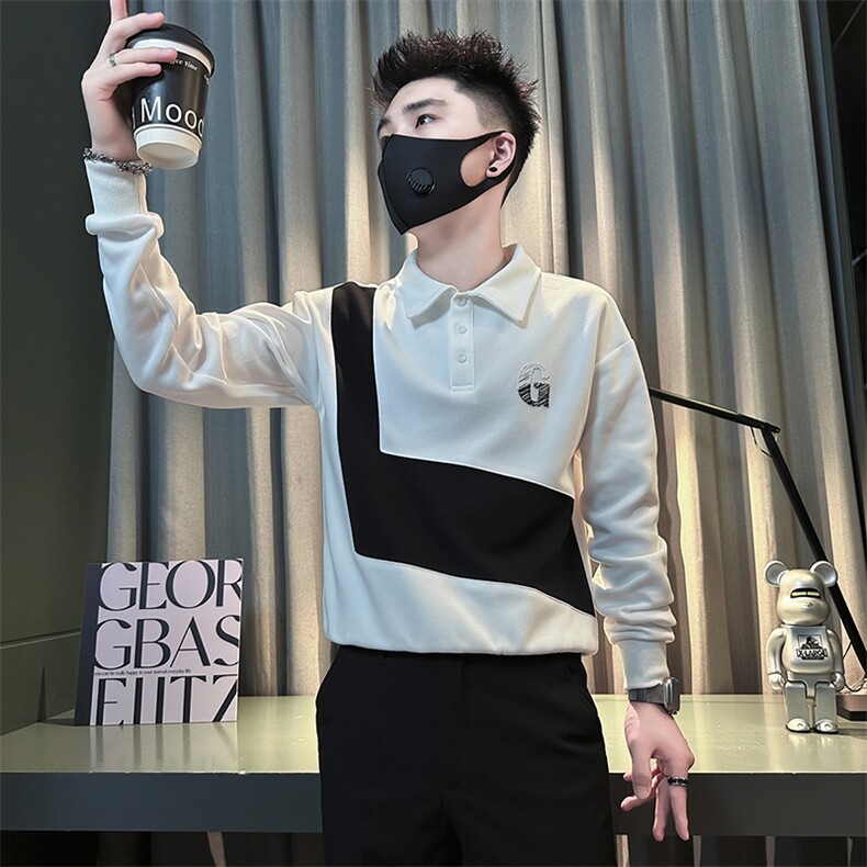 痞帅高级感拼接翻领男士卫衣外套社会小伙店主风301C-WY49P58控78,女装短外套,星座301C（原B323）