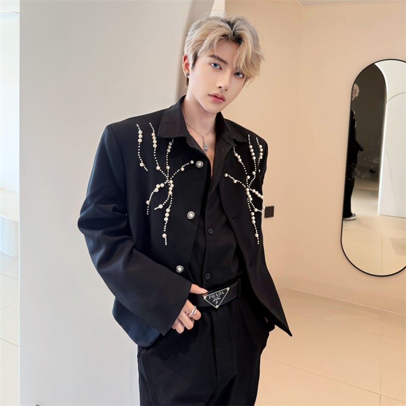 （自家图现货）小众钉珠设计高级痞帅垫肩西服男6017-P105，男装西服，星座910-5