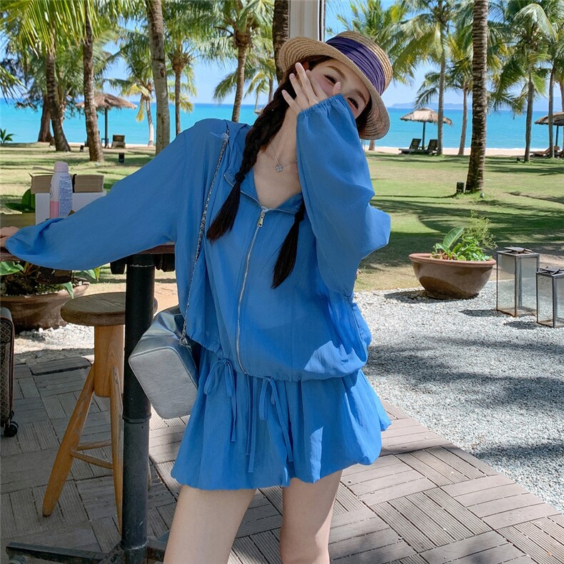 率性轻薄防晒套装裙女夏季2025新款时髦感连帽上衣半身短裙两件套,女装套装/套裙,千寻