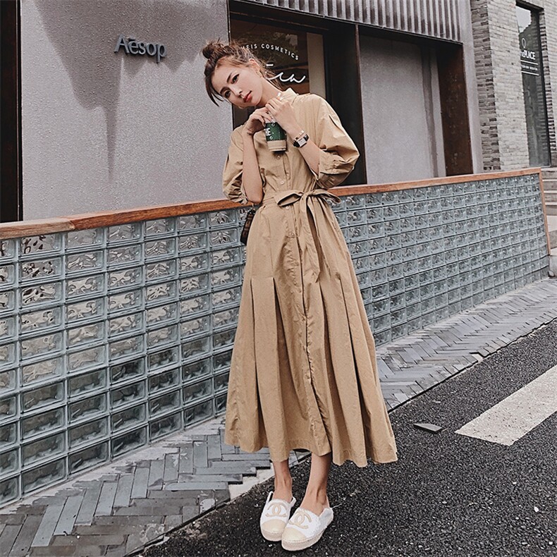 已出货2021夏季新款卡其色连衣裙225-1951-P105（控158），女装连衣裙，浙宝225