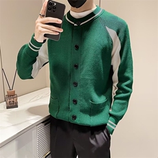 轻熟风修身圆领撞色棒球服款开衫单排扣学院风针织外穿毛衣S599，男装针织衫/毛衣，星座1116A-2（原606A-1）