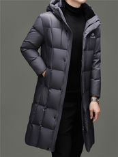 大货冬季男士连帽长款90%白鸭绒羽绒服大衣加厚300克羽绒外套，男装羽绒服，钱塘723