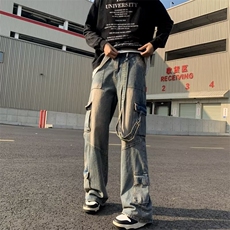 高街牛仔裤男韩版潮流口袋个性帅2024冬季新款ins长裤RK1343-P57，男装牛仔裤，星座412-3