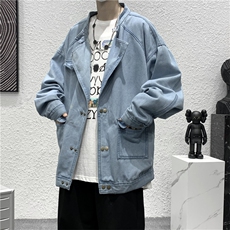 美式复古双排扣牛仔外套2023春秋宽松休闲运动口袋夹克W1554-P60，男装夹克，星座512-2