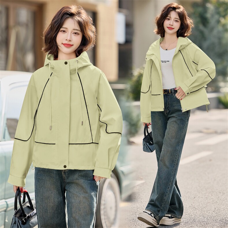 时尚拼色宽松连帽外套女短款2025春秋新款休闲百搭减龄上衣夹克潮,女装短外套,悦祺