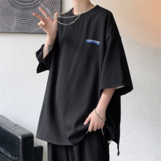A177-3329-P30字母印花男生圆领T恤衫五分袖96%涤纶.4%氨纶，男装T恤，电商A177