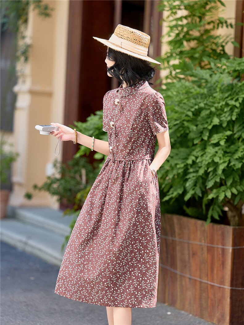 全棉碎花连衣裙夏新款收腰显瘦田园风优雅裙子（细节图颜色为准）,女装连衣裙,水衣源