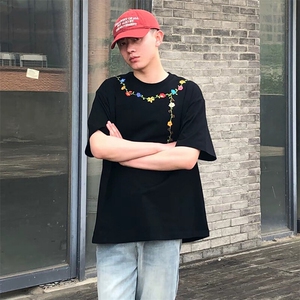 万针全刺绣工艺抖音得物高品质260克重磅纯棉双纱美式高街短袖T恤图片