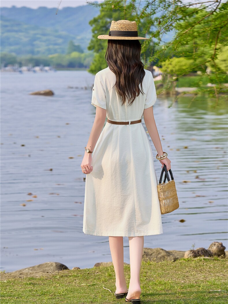 韩系学院风减龄收腰衬衫连衣裙女2026年夏季新款独特设计显瘦长裙,女装连衣裙,安之芮娜