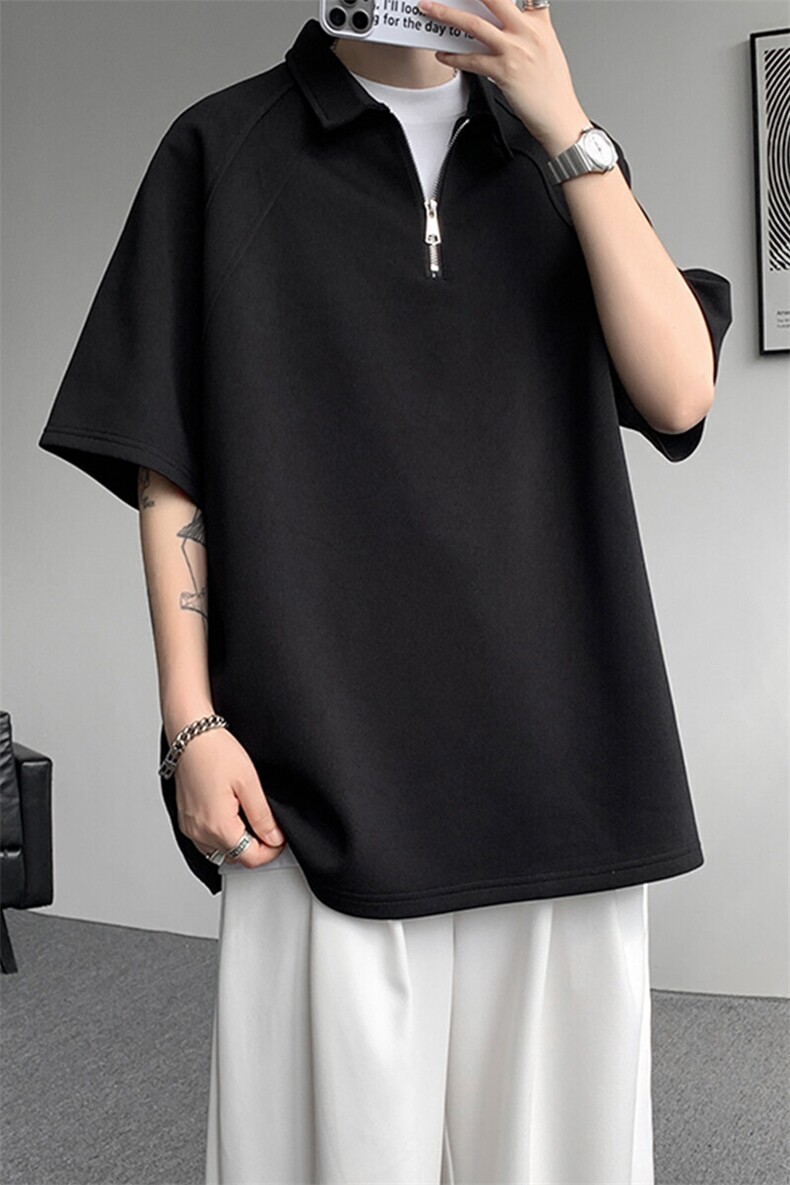8XL-M半拉链t恤短袖POLO衫男款夏季美式翻领宽松大码半袖DT008P45,男装T恤,电商B312