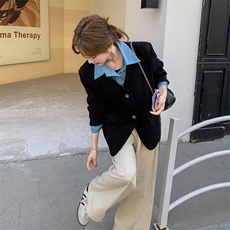 黑色假两件西装外套女2025春季新款韩系高级感气质时尚小个子西服，女装西装，2C176