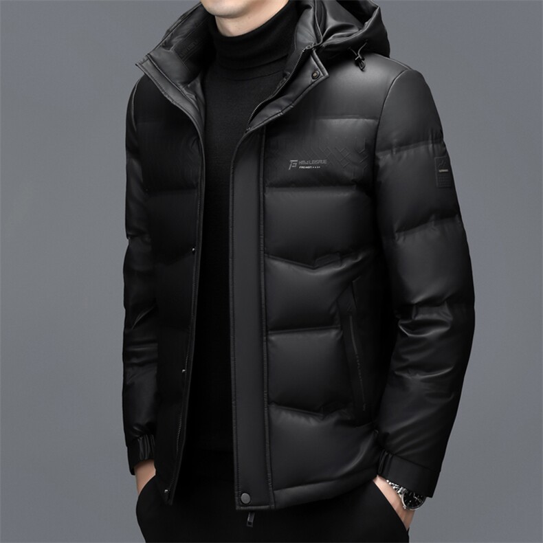 冬款男士白鸭绒羽绒服连帽皮夹克休闲皮衣加绒抗寒保暖皮衣男外套,男装夹克,钱塘6003（原4033）