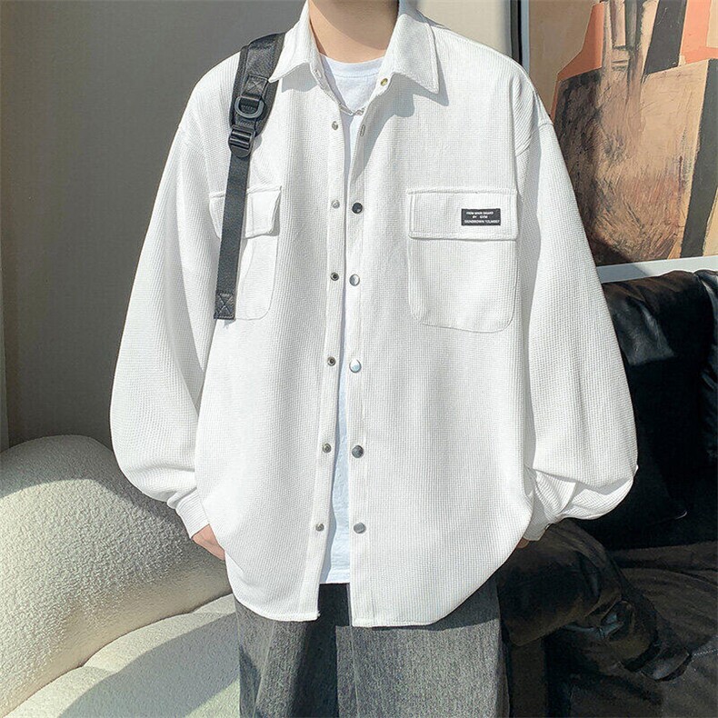1港风华夫格工装大码M-5XL情侣女衬衣男长袖衬衫男CS7754P45控68,男装衬衫,星座226-2