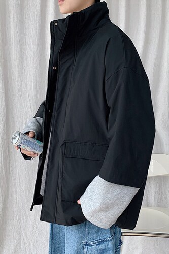 2023冬装男士纯色棉衣假两件袖子拼接棉服外套潮 A071-Y271-P120图片