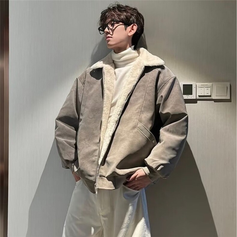 男士美式翻领外套男秋冬潮高级感男装2025年新款复古机车夹克,男装夹克,星座506A