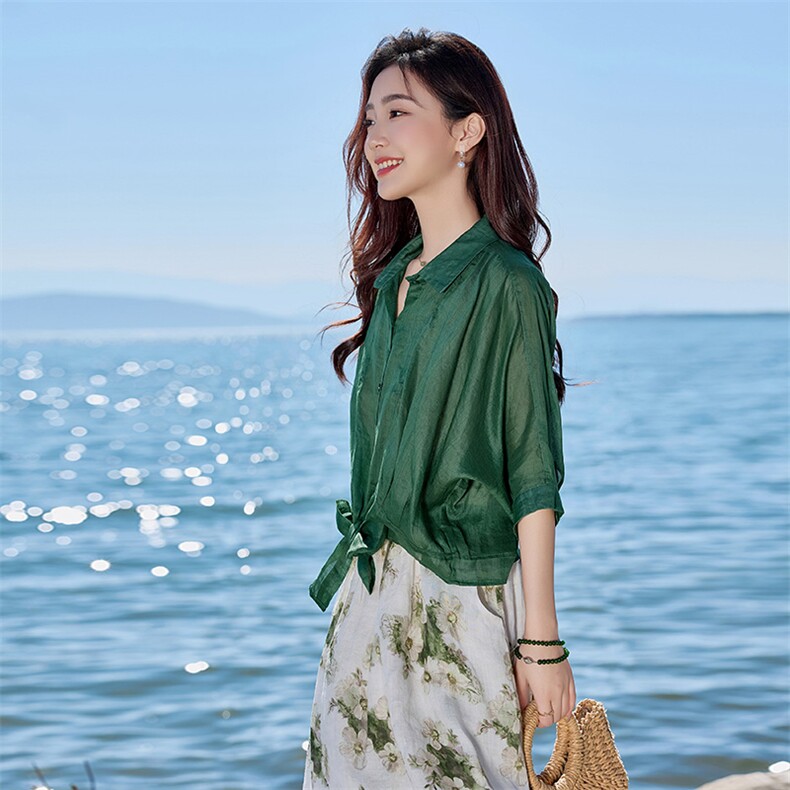 2026年夏季女短袖宽松亲肤透气薄苎麻文艺/优雅,女装衬衫,江南依恋