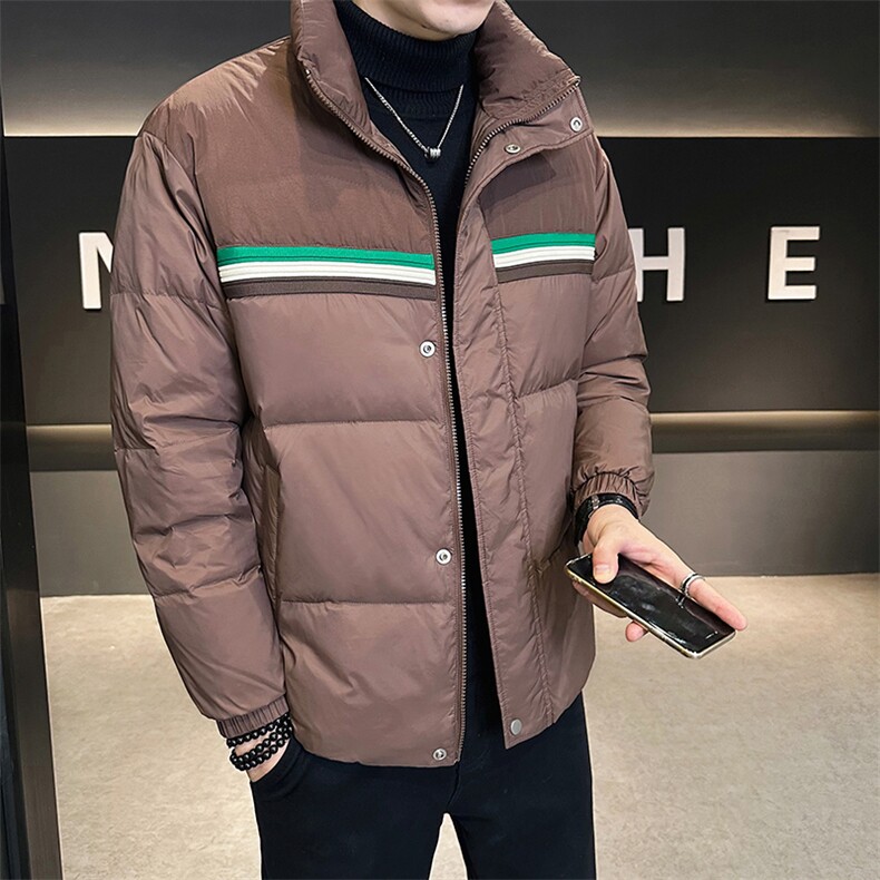 新标90绒冬季羽绒服男短款保暖条纹立领外套A313-28087-P210,男装羽绒服,电商A313