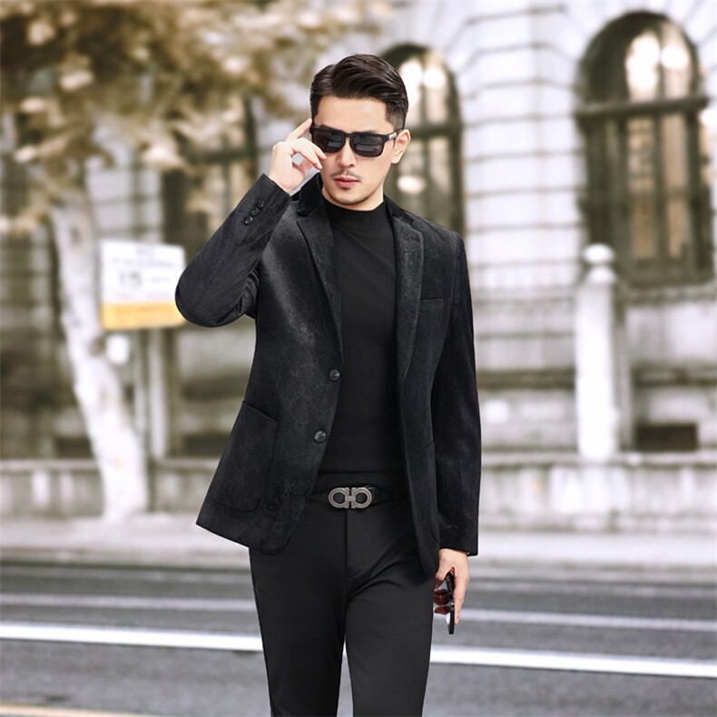 新款男士平绒西装外套金丝绒圆点暗纹西服休闲便西6813P180,男装西服,电商D225