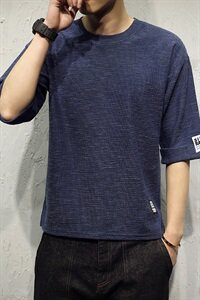 A003-T713-P30 韩版修身男士T恤贴标T恤 日系模特图片