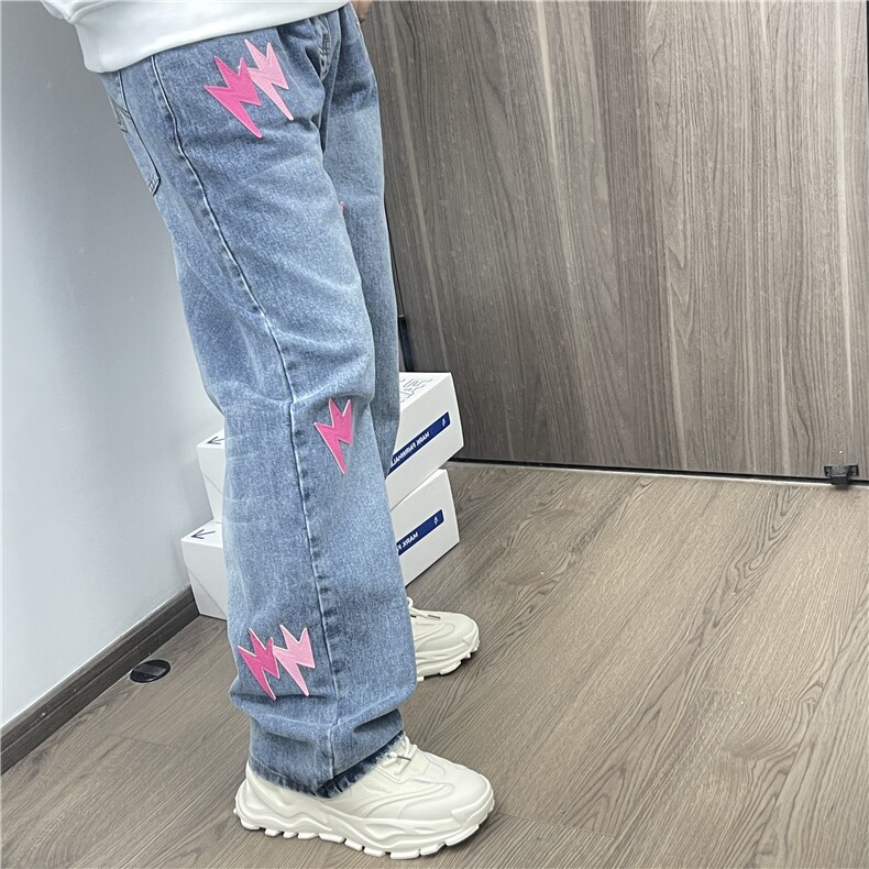 网红款闪电牛仔裤潮男高街风P42Y051,男装牛仔裤,星座1112-1