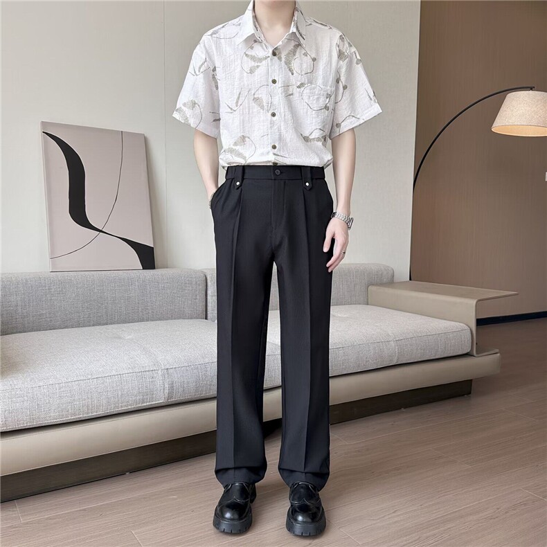 2025夏季薄款垂感冰丝西裤直筒宽松西裤休闲裤XK8914，男装西裤，星座1108-1