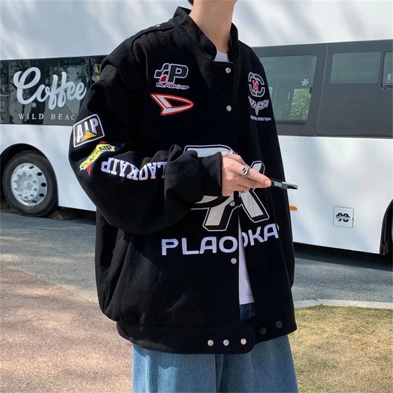 美式复古街头刺绣赛车服ins嘻哈机车服夹夹克情侣外套男J2658-p73,男装夹克,星座1008-2