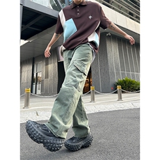 美式高街vibe风直筒长裤欧美痞帅男hiphop复古水洗拼接工装牛仔裤，男装牛仔裤，星座301D-4(原星座1004-4）