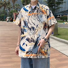 花衬衫男短袖夏季痞帅休闲上衣服外套夏威夷大码衬衣（控58）P40，男装衬衫，电商A012