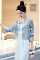 新中式国风女装2025夏季新款高级感小个子提花防晒上衣薄款短外套，女装防晒衣，曼娅璐