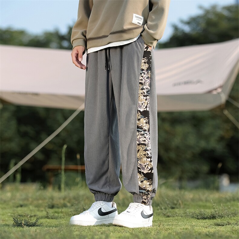 日系复古拼接灯芯绒裤子男秋冬季风大码束脚休闲长裤219-WK17,男装休闲裤,星座219