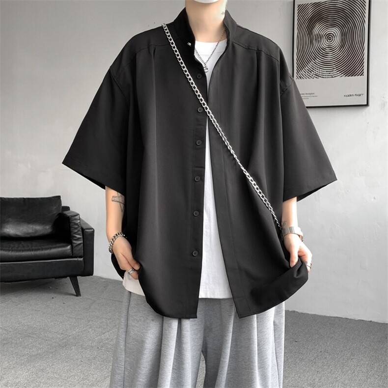 8XL-M中山领新中式短袖衬衫大码痞帅休闲半袖垂感衬衣DC5002/P50,男装衬衫,电商B238